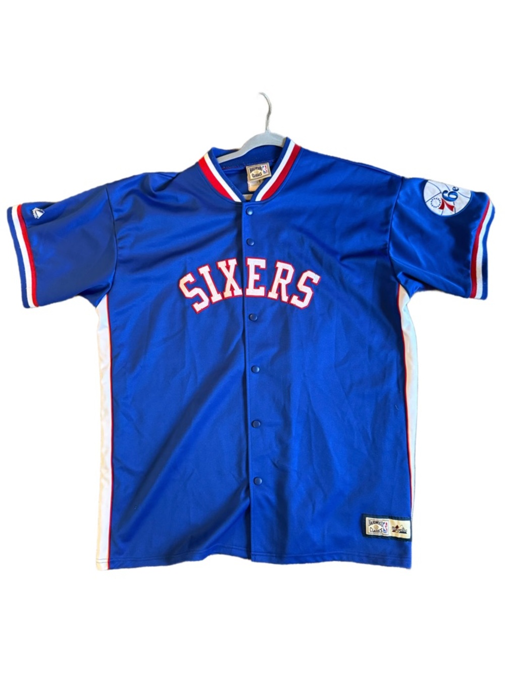 Vintage Y2K Philadelphia 76ers Button Jersey Blue Size XL